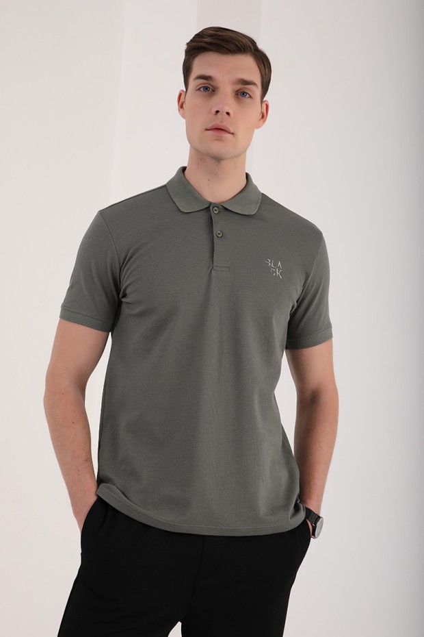 Çağla Klasik Black Yazı Nakışlı Standart Kalıp Polo Yaka Erkek T-Shirt - 87760