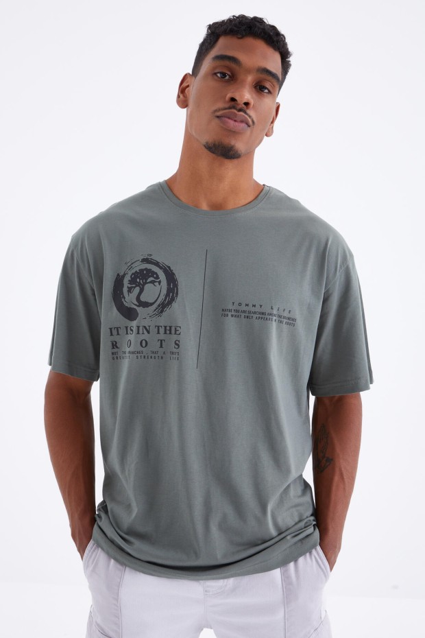 Çağla Minimal Baskılı O Yaka Erkek Oversize T-Shirt - 88096