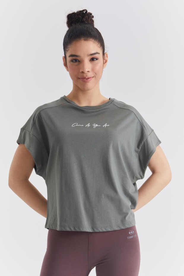 Çağla Minimal Yazı Baskılı O Yaka Oversize Kadın T-Shirt - 97219