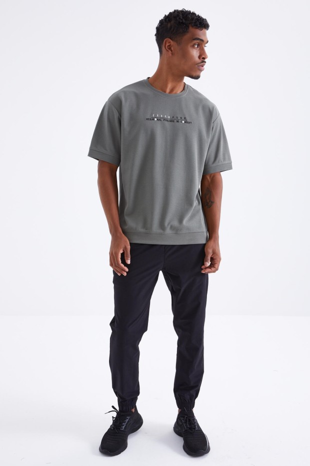 Çağla Minimal Yazı Nakışlı O Yaka Erkek Oversize T-Shirt - 88106