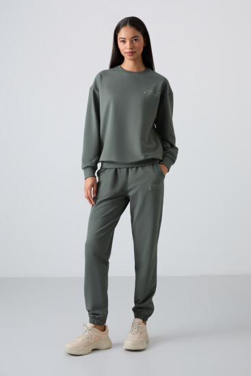 Çağla Basic Pamuklu O Yaka Oversize Lastik Paça Kadın Eşofman Takım - 95287 