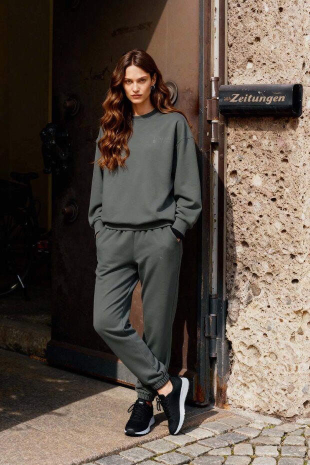 Çağla Basic Pamuklu O Yaka Oversize Lastik Paça Kadın Eşofman Takım - 95287 - 1