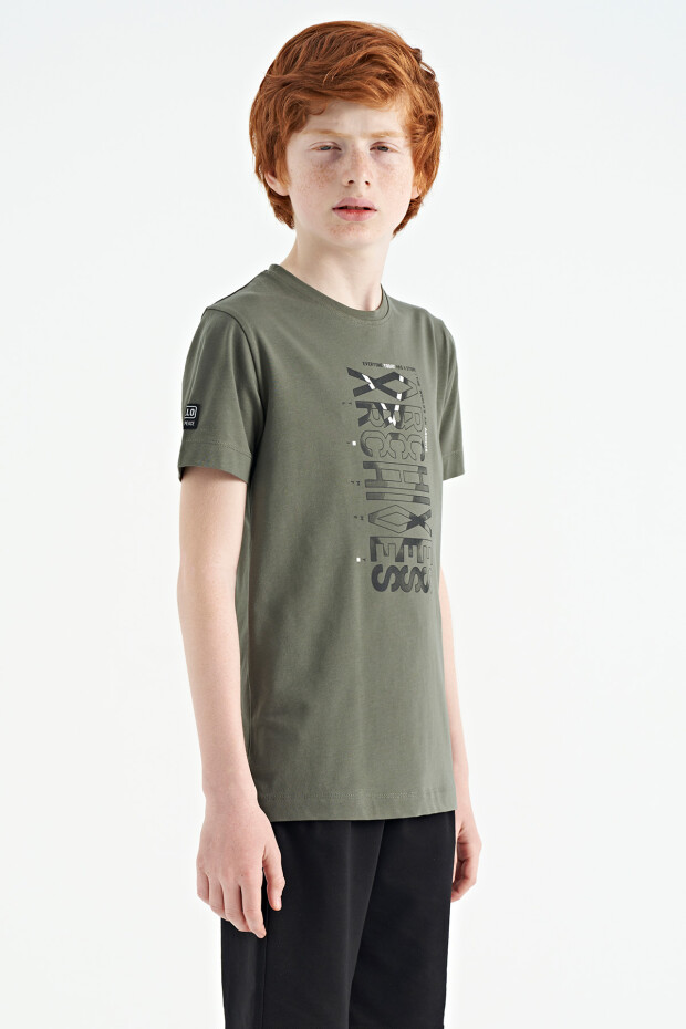 Çağla Ön Baskı Detaylı O Yaka Standart Kalıp Erkek Çocuk T-Shirt - 11099
