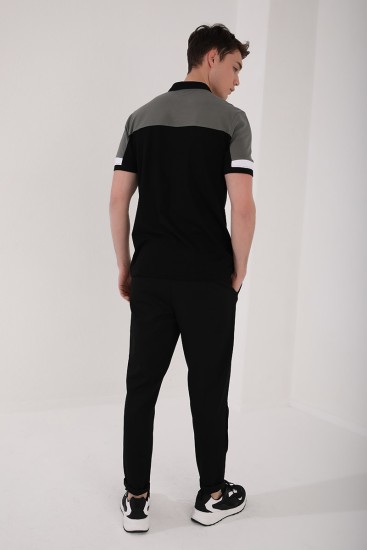 Çağla Renkli Baskı Şeritli Standart Kalıp Düğmeli Polo Yaka Erkek T-Shirt - 87945 - Thumbnail