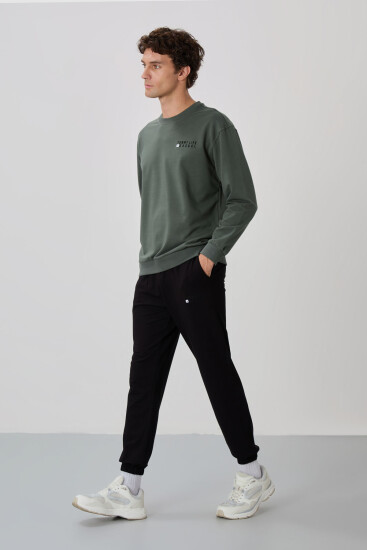 Çağla - Siyah Casual O Yaka Lastik Paça Pamuklu Erkek Oversize Eşofman Takımı - 85120 