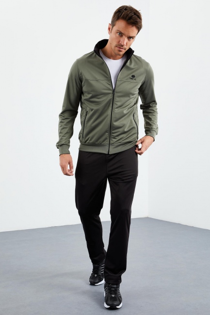 Çağla - Siyah Dik Yaka Fermuarlı Standart Kalıp Klasik Paça Erkek Eşofman Takımı - 85162 - TOMMYLIFE