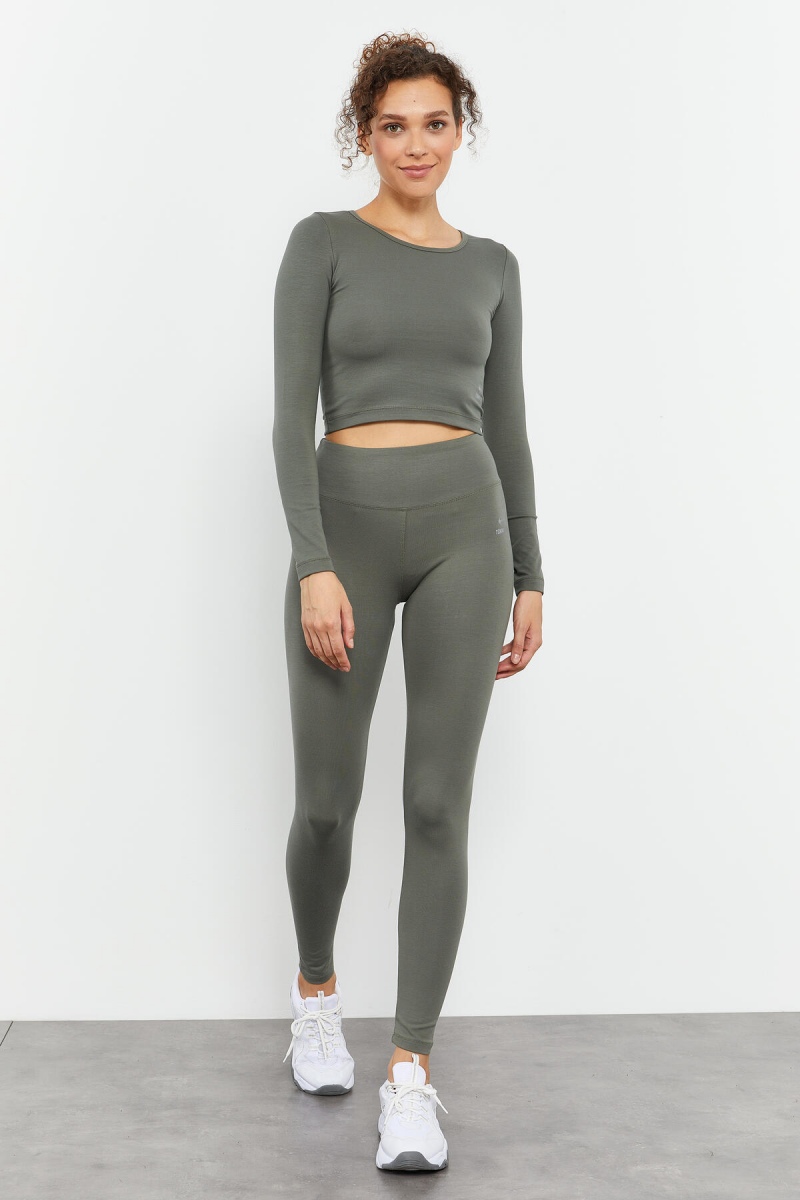 Çağla Uzun Kollu Dar Kalıp O Yaka Kadın Crop Top T-Shirt - 97150 - 4