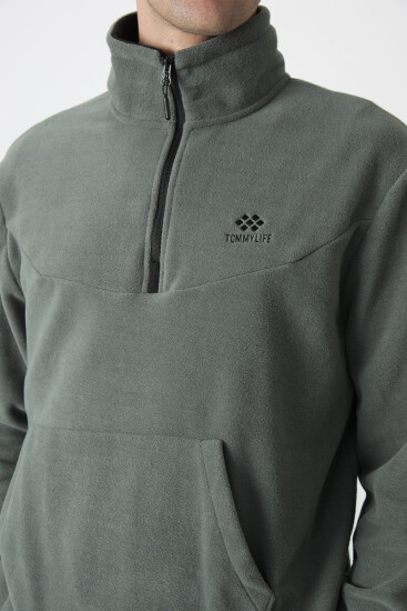 Çağla Yarım Fermuar Dik Yaka Lastik Paça Polar Erkek Eşofman Takımı - 85159 - TOMMYLIFE (1)