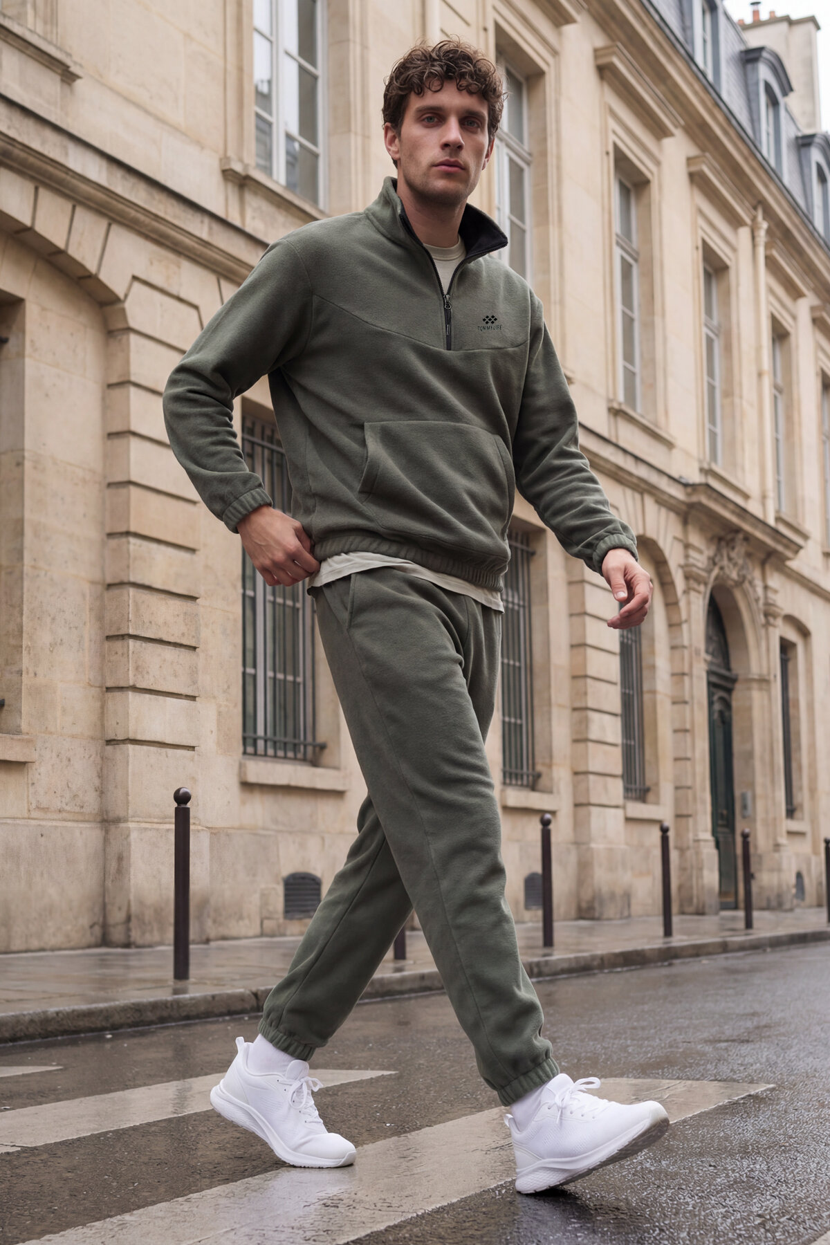 Çağla Yarım Fermuar Dik Yaka Lastik Paça Polar Erkek Eşofman Takımı - 85159 - TOMMYLIFE