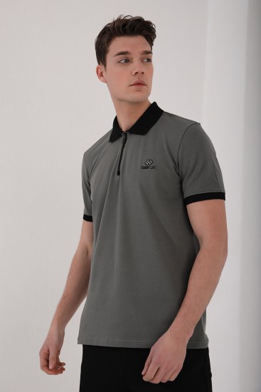 Çağla Yarım Fermuarlı Standart Kalıp Polo Yaka Erkek T-Shirt - 87961 - Thumbnail