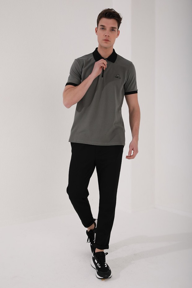 Çağla Yarım Fermuarlı Standart Kalıp Polo Yaka Erkek T-Shirt - 87961