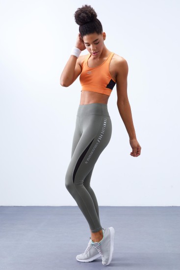 Çağla Yarım Şerit Detaylı Yüksek Bel Slim Fit Kadın Tayt - 94609 