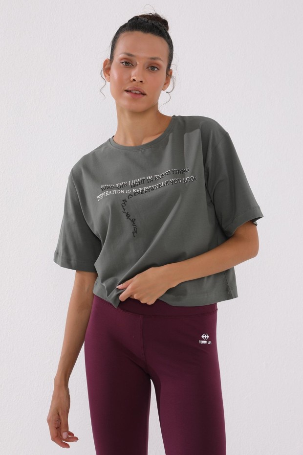 Çağla Yazı Baskılı Kısa O Yaka Kadın Oversize T-Shirt - 97135