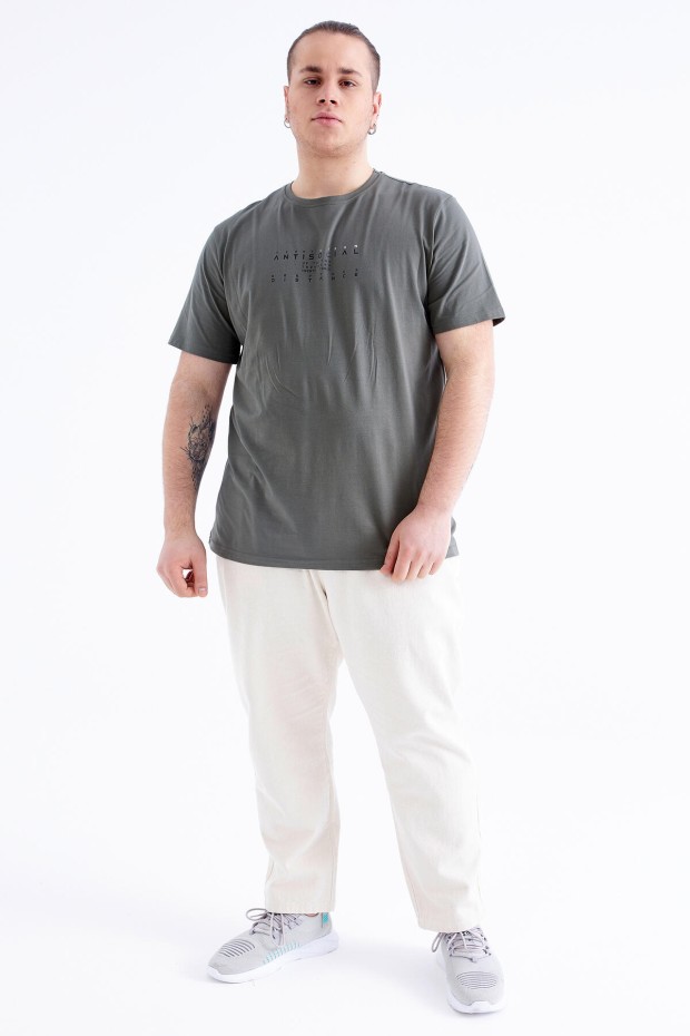 Çağla Yazı Baskılı O Yaka Büyük Beden Erkek T-Shirt - 88076