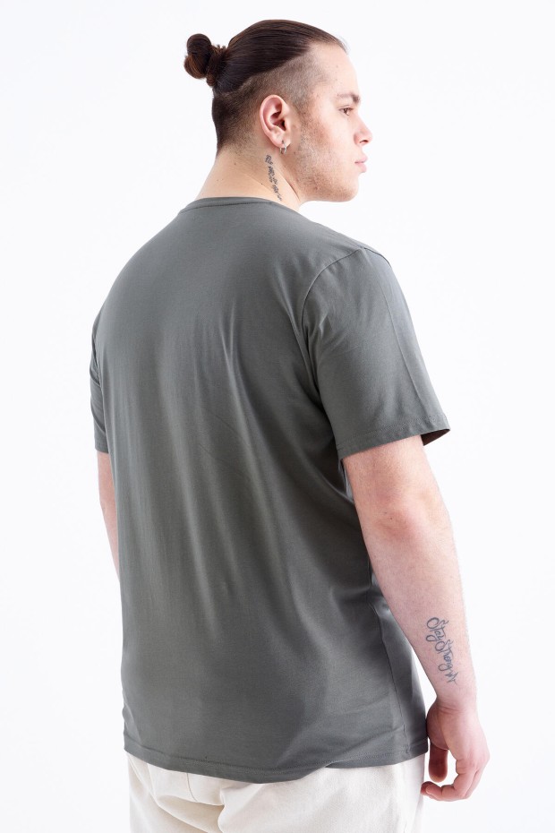 Çağla Yazı Baskılı O Yaka Büyük Beden Erkek T-Shirt - 88076