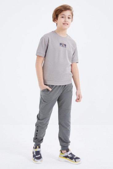 Çağla Yazı Nakışlı Bağcıklı Jogger Erkek Çocuk Eşofman Alt - 10814 