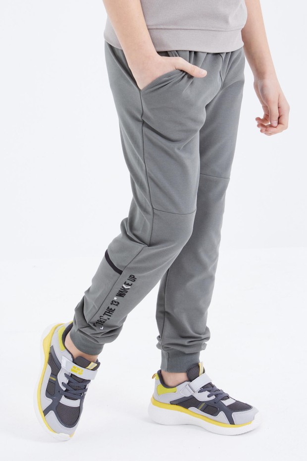 Çağla Yazı Nakışlı Bağcıklı Jogger Erkek Çocuk Eşofman Alt - 10814 - 4