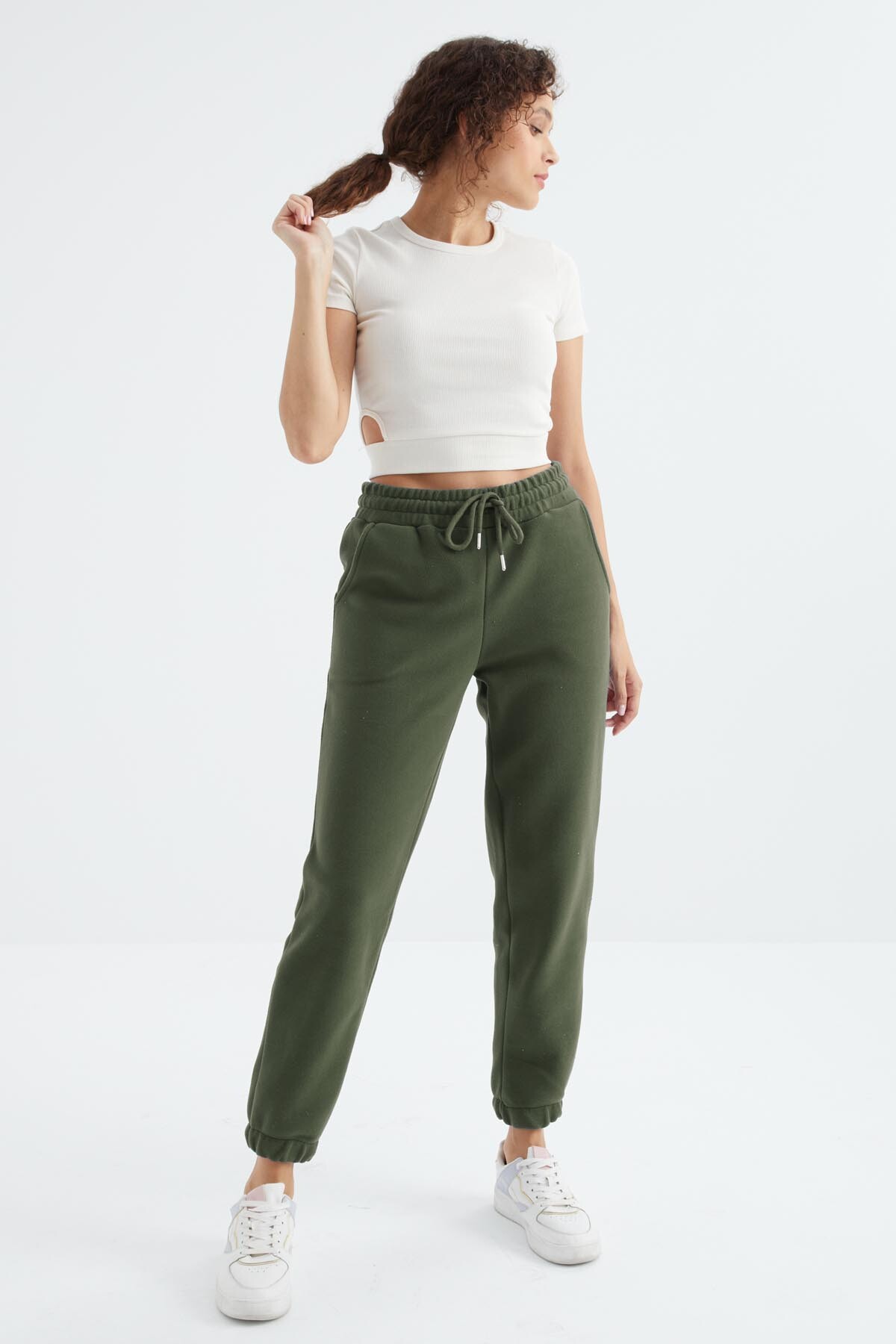 Çağla Yüksek Bel Basic Bağcıklı Jogger Polar Kadın Eşofman Alt - 94622 - TOMMYLIFE