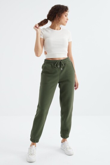 Çağla Yüksek Bel Basic Bağcıklı Jogger Polar Kadın Eşofman Alt - 94622 