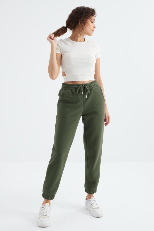 Çağla Yüksek Bel Basic Bağcıklı Jogger Polar Kadın Eşofman Alt - 94622 - 1