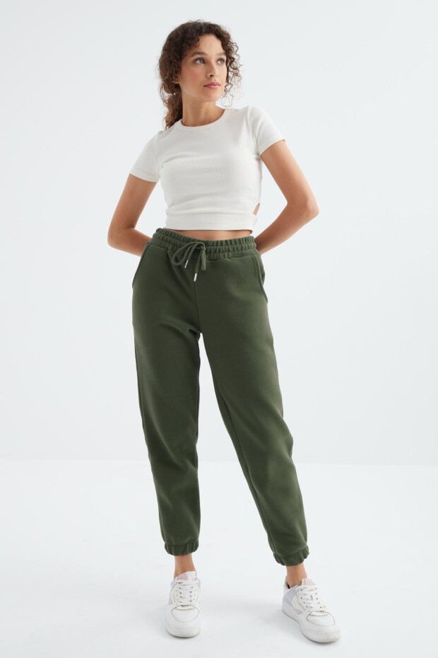 Çağla Yüksek Bel Basic Bağcıklı Jogger Polar Kadın Eşofman Alt - 94622 - 5
