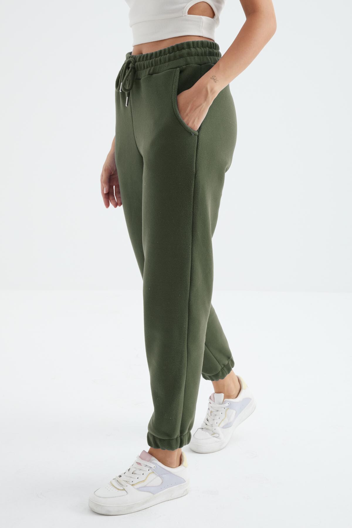 Çağla Yüksek Bel Basic Bağcıklı Jogger Polar Kadın Eşofman Alt - 94622 - TOMMYLIFE (1)