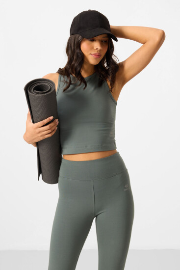 Çağla Yüksek Bel Kapri-Crop Atlet Slim Fit Kadın Tayt Takım - 95284 - TOMMYLIFE (1)