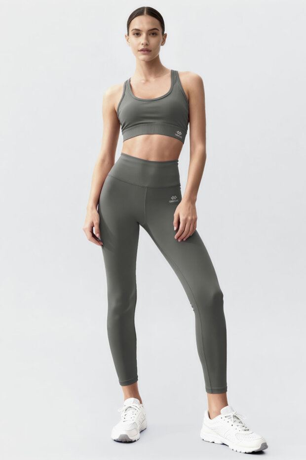 Çağla Yüksek Bel Toparlayıcı Çapraz Sırt Detaylı Slim Fit Kadın Tayt Takım - 95283 - 3