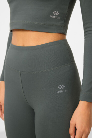 Çağla Yüksek Bel Uzun Kollu Slim Fit Crop Top Kadın Tayt Takım - 95286 - TOMMYLIFE (1)