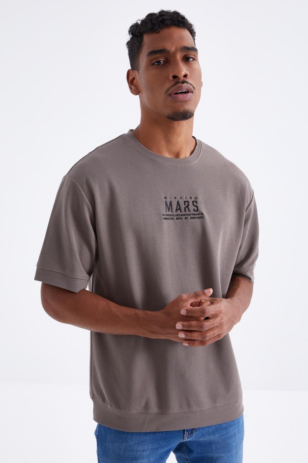 Camel Mars Yazı Nakışlı O Yaka Erkek Oversize T-Shirt - 88104