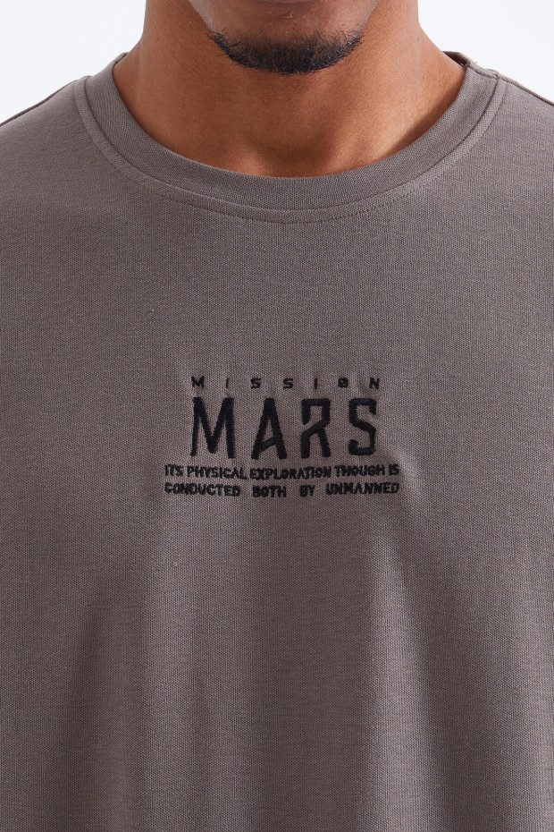 Camel Mars Yazı Nakışlı O Yaka Erkek Oversize T-Shirt - 88104
