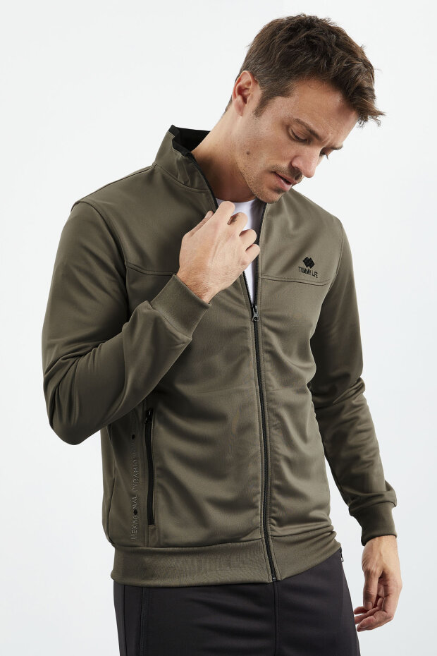 Camel - Siyah Dik Yaka Fermuarlı Standart Kalıp Klasik Paça Erkek Eşofman Takımı - 85162 - 4