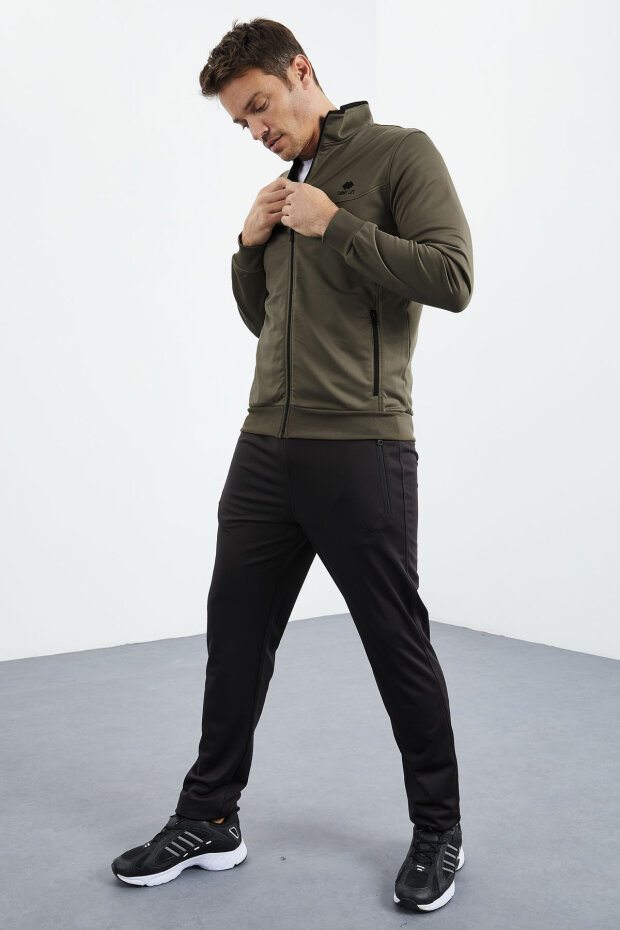 Camel - Siyah Dik Yaka Fermuarlı Standart Kalıp Klasik Paça Erkek Eşofman Takımı - 85162 - 6