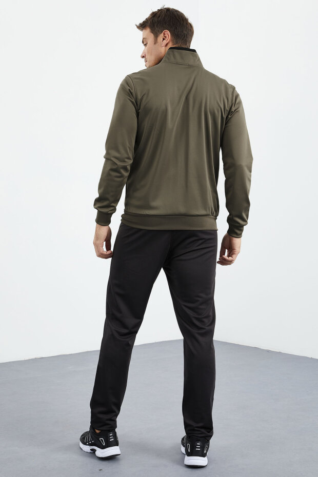 Camel - Siyah Dik Yaka Fermuarlı Standart Kalıp Klasik Paça Erkek Eşofman Takımı - 85162 - 8