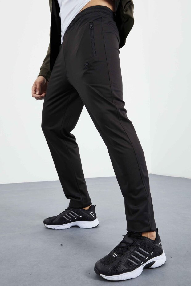 Camel - Siyah Dik Yaka Fermuarlı Standart Kalıp Klasik Paça Erkek Eşofman Takımı - 85162 - 5