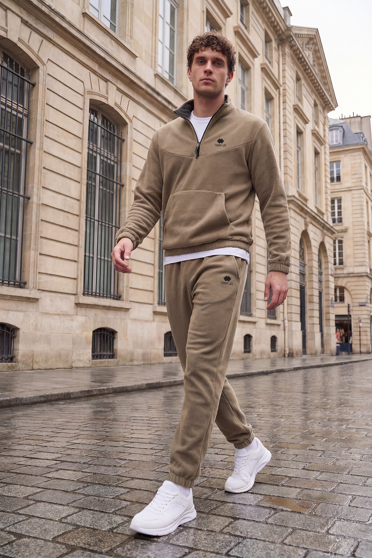 Camel Yarım Fermuar Dik Yaka Lastik Paça Polar Erkek Eşofman Takımı - 85159 - TOMMYLIFE