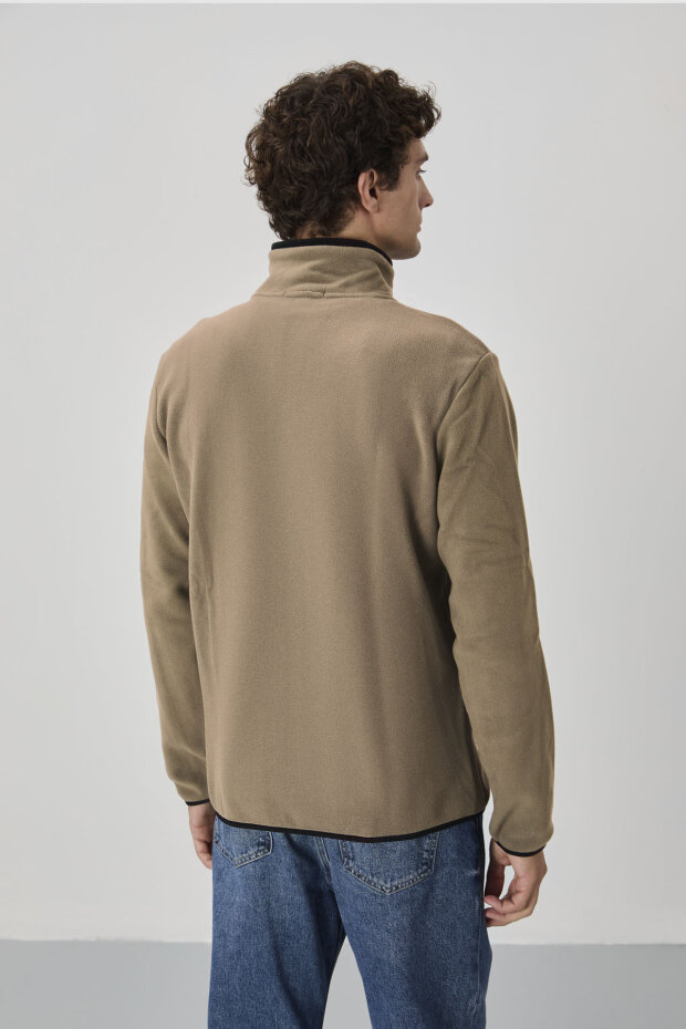 Camel Yazı Nakışlı Dik Yaka Fermuarlı Standart Kalıp Erkek Sweatshirt Polar - 87992 - 5