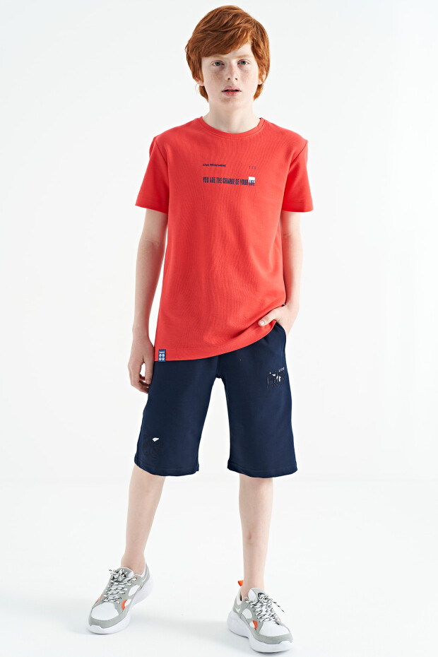 Coral Baskı Detaylı O Yaka Standart Kalıp Erkek Çocuk T-Shirt - 11117 - 7