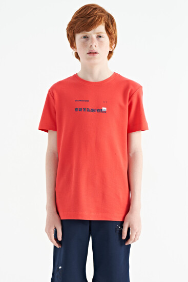 Coral Baskı Detaylı O Yaka Standart Kalıp Erkek Çocuk T-Shirt - 11117 