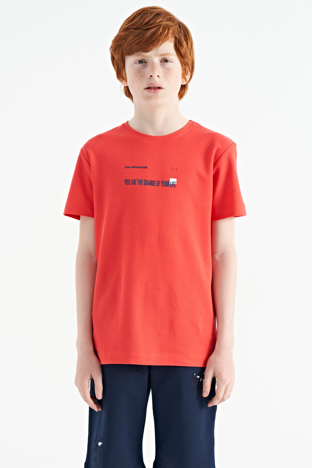 Coral Baskı Detaylı O Yaka Standart Kalıp Erkek Çocuk T-Shirt - 11117 - 1