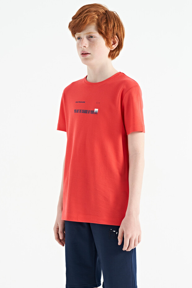Coral Baskı Detaylı O Yaka Standart Kalıp Erkek Çocuk T-Shirt - 11117 - 5