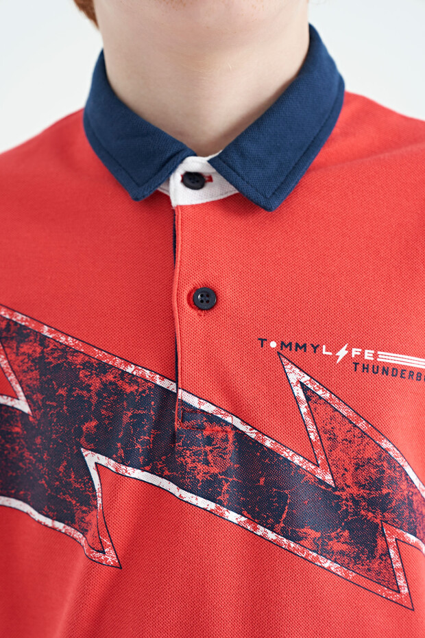 Coral Baskı Detaylı Standart Kalıp Polo Yaka Erkek Çocuk T-Shirt - 11154
