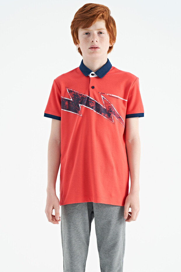 Coral Baskı Detaylı Standart Kalıp Polo Yaka Erkek Çocuk T-Shirt - 11154