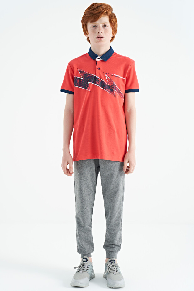 Coral Baskı Detaylı Standart Kalıp Polo Yaka Erkek Çocuk T-Shirt - 11154