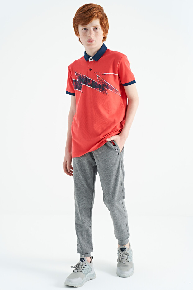 Coral Baskı Detaylı Standart Kalıp Polo Yaka Erkek Çocuk T-Shirt - 11154