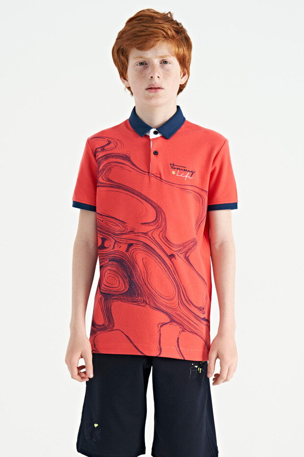 Coral Baskı Detaylı Standart Kalıp Polo Yaka Erkek Çocuk T-Shirt - 11165