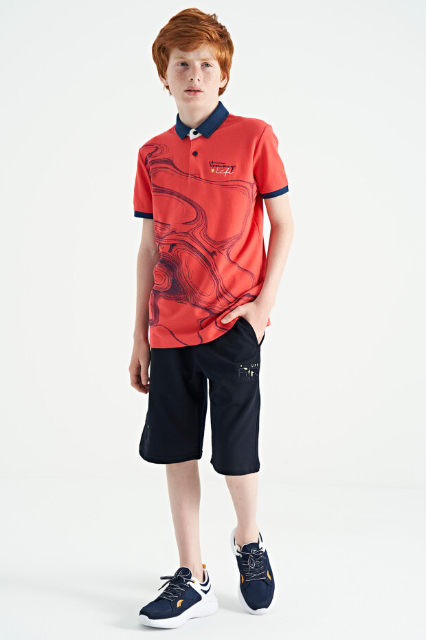 Coral Baskı Detaylı Standart Kalıp Polo Yaka Erkek Çocuk T-Shirt - 11165