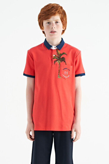 Coral Baskılı Cep Detaylı Standart Kalıp Polo Yaka Erkek Çocuk T-Shirt - 11144 