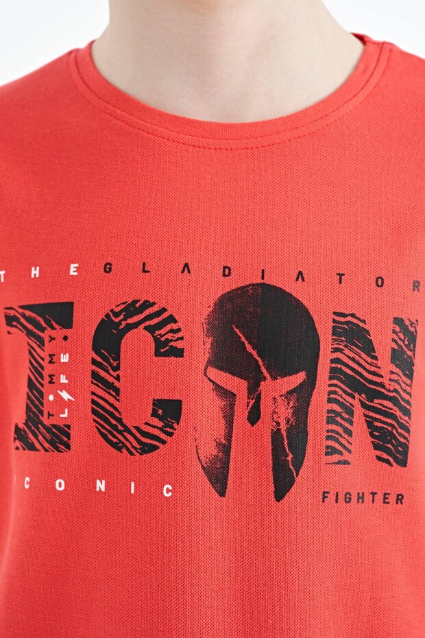 Coral Ön Yazı Nakışlı O Yaka Standart Kalıp Erkek Çocuk T-Shirt - 11118 - 4