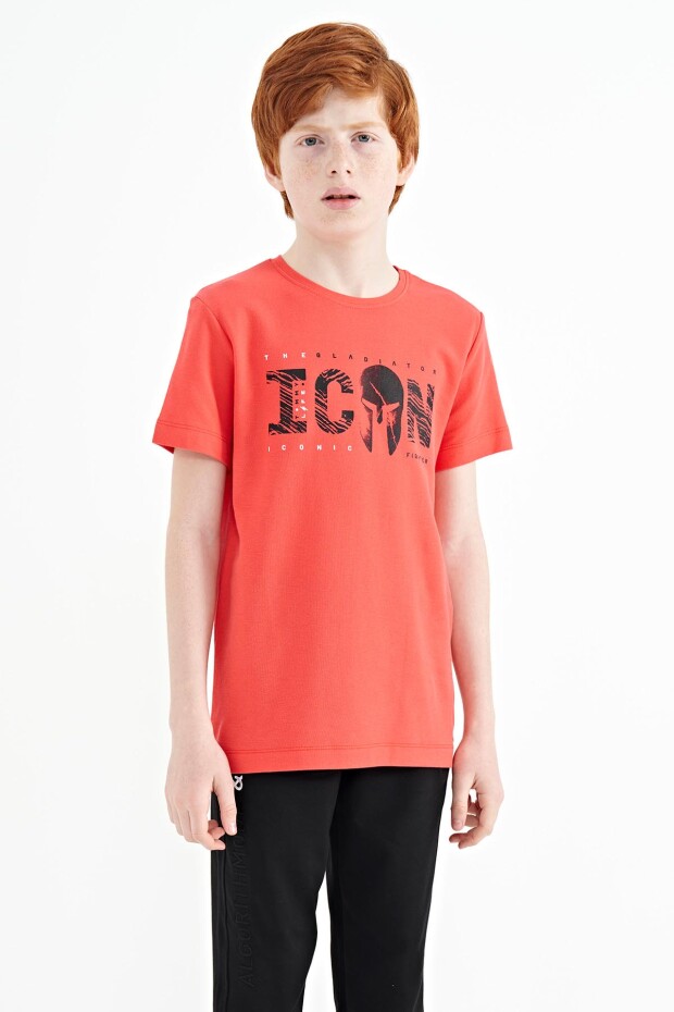 Coral Ön Yazı Nakışlı O Yaka Standart Kalıp Erkek Çocuk T-Shirt - 11118 - 8
